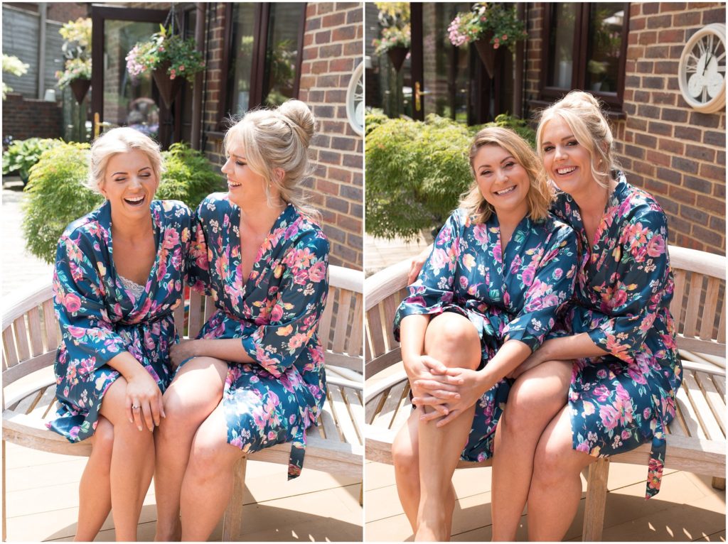 Bride and bridesmaids laughing