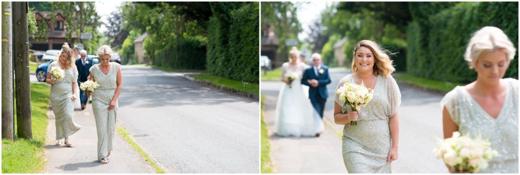 Bride walking to church wedding