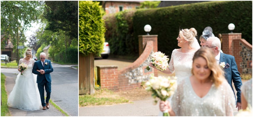 Bride walking to church wedding