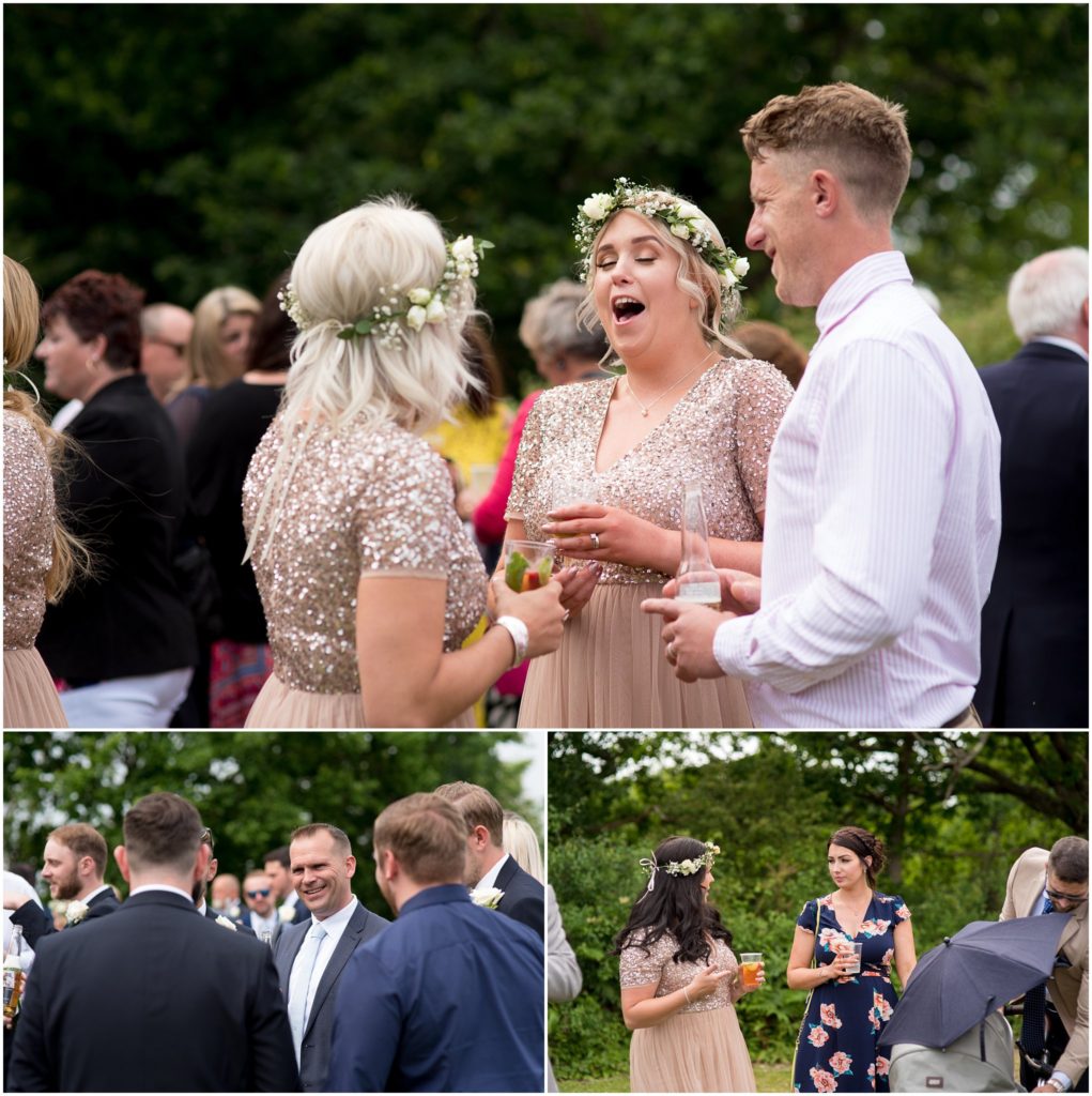 laughing wedding guests