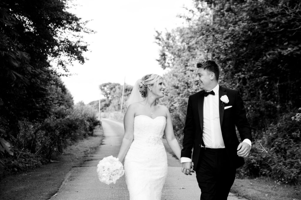 Bride and groom at southend barns