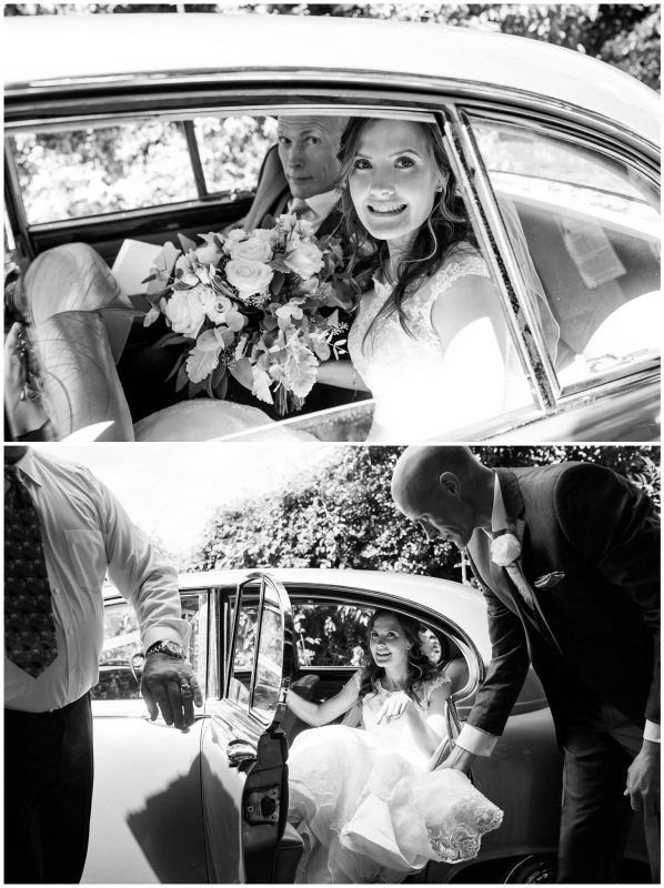 Bride arriving to hampshire church wedding